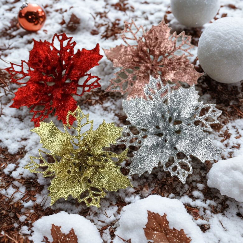 Florais artificiais 10 Peças de 8 cm, decoração de Natal, flores brilhantes Natal Simulação