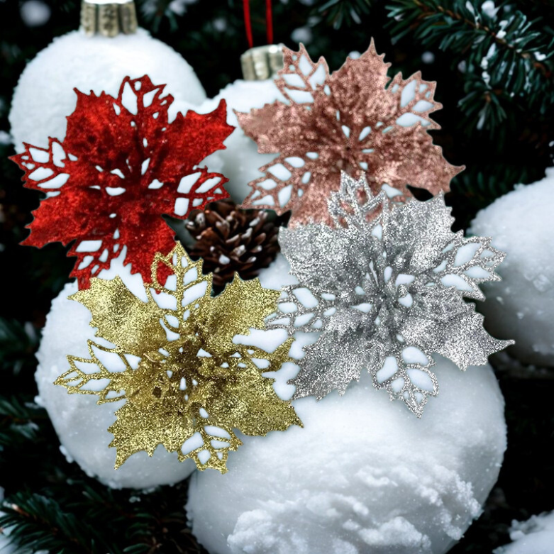 Florais artificiais 10 Peças de 8 cm, decoração de Natal, flores brilhantes Natal Simulação