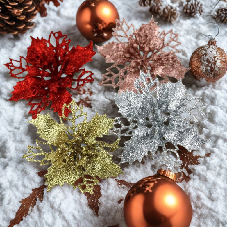 Florais artificiais 10 Peças de 8 cm, decoração de Natal, flores brilhantes Natal Simulação