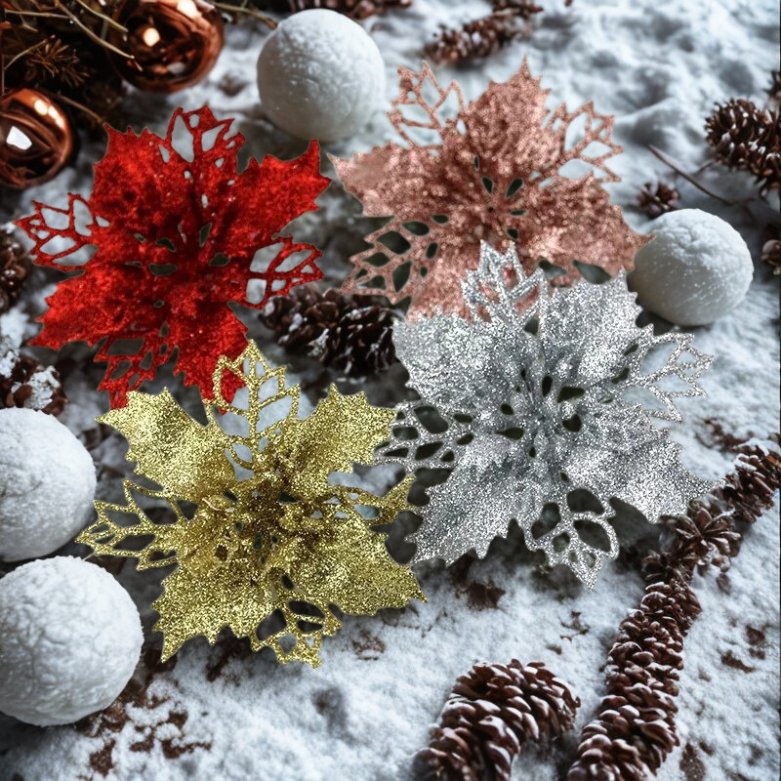 Florais artificiais 10 Peças de 8 cm, decoração de Natal, flores brilhantes Natal Simulação