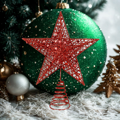 Ponteira Estrela Brilhante Glitter Dourada Prata Vermelha Ponteira Grande 20 cm Árvore