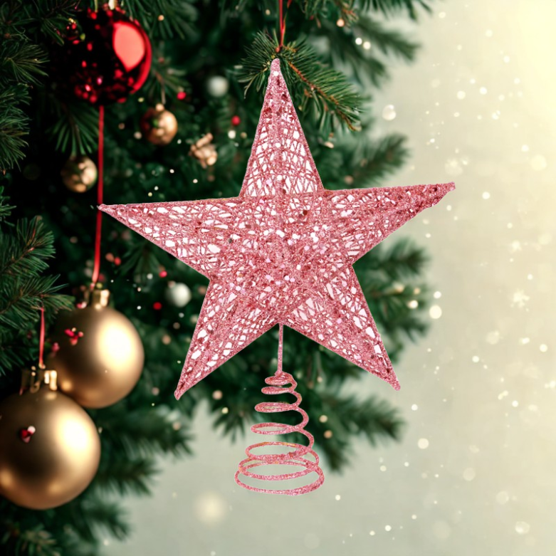 Ponteira Estrela Brilhante Glitter Dourada Prata Vermelha Ponteira Grande 20 cm Árvore