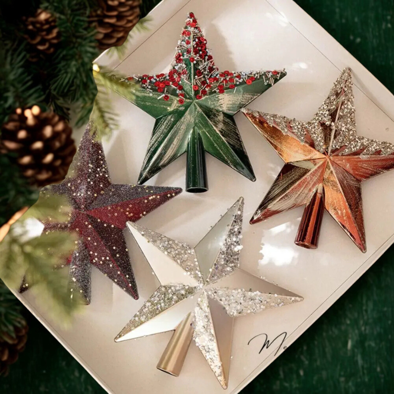 Ponteira Estrela de Natal Enfeite de árvore estrelada com glitter de 20CM*60g - champanhe