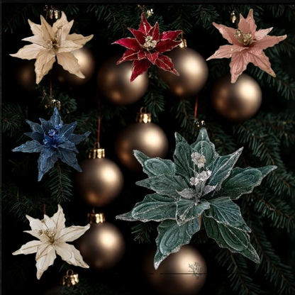 Flores com glitter de Natal 28 cm enfeites de guirlanda de árvore Natal poinsétia flor artificial