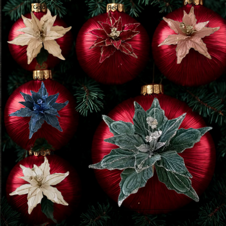 Flores com glitter de Natal 28 cm enfeites de guirlanda de árvore Natal poinsétia flor artificial