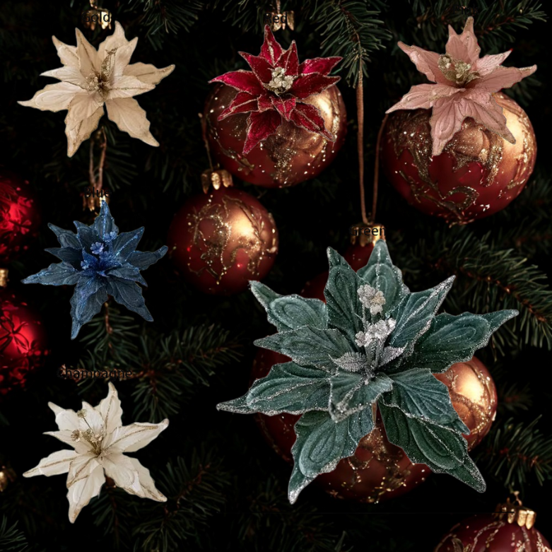 Flores com glitter de Natal 28 cm enfeites de guirlanda de árvore Natal poinsétia flor artificial