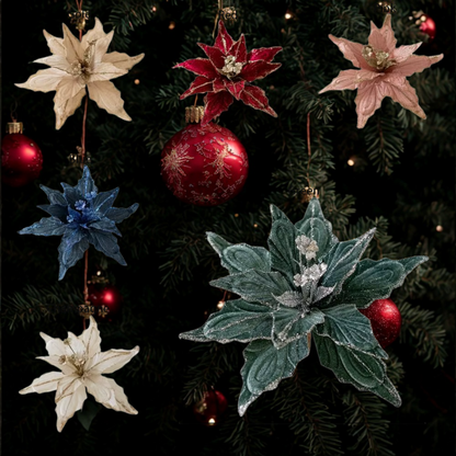 Flores com glitter de Natal 28 cm enfeites de guirlanda de árvore Natal poinsétia flor artificial