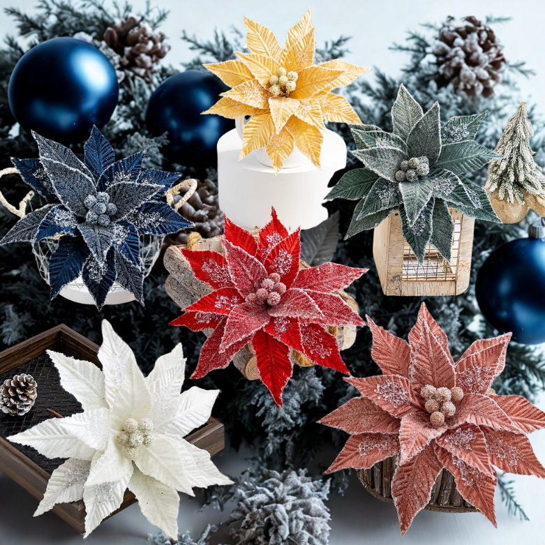 Flor De Natal Poinsétia Vermelho C/ Branco Enfeite e Árvore Terracota