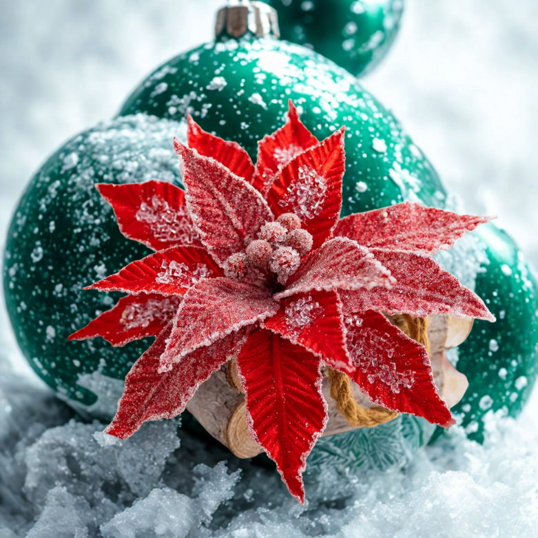 Flor De Natal Poinsétia Vermelho C/ Branco Enfeite e Árvore Terracota