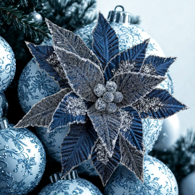 Flor De Natal Poinsétia Vermelho C/ Branco Enfeite e Árvore Terracota