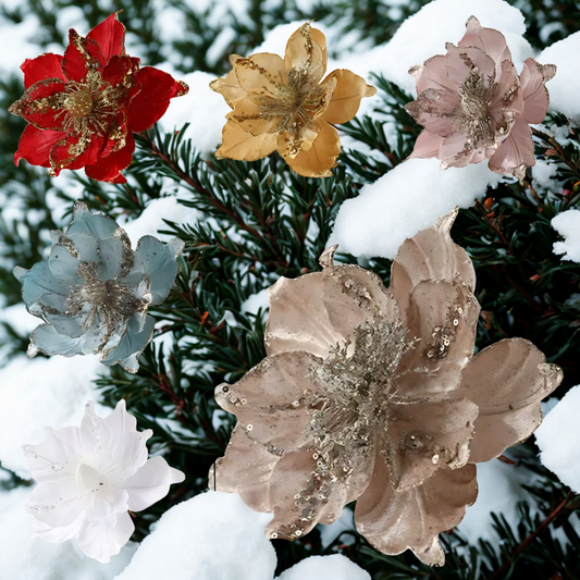 Flor De Natal Poinsettia glitter de natal poinsettia artificial enfeites flores de natal decorações