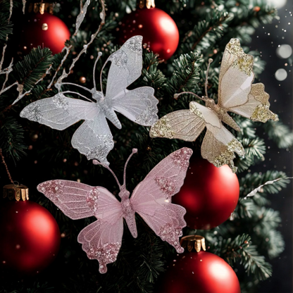 Bola de Natal borboleta Enfeite De Árvore De Natal Cintilante Com Borboleta Simulada
