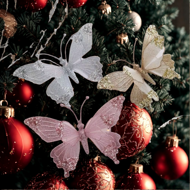 Bola de Natal borboleta Enfeite De Árvore De Natal Cintilante Com Borboleta Simulada