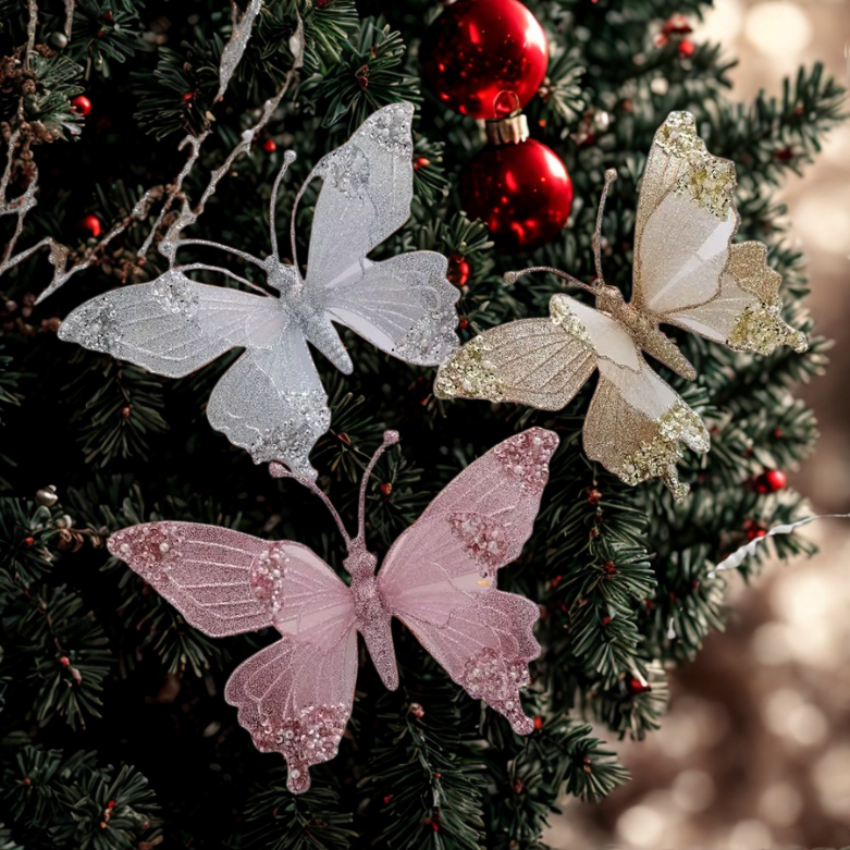 Bola de Natal borboleta Enfeite De Árvore De Natal Cintilante Com Borboleta Simulada