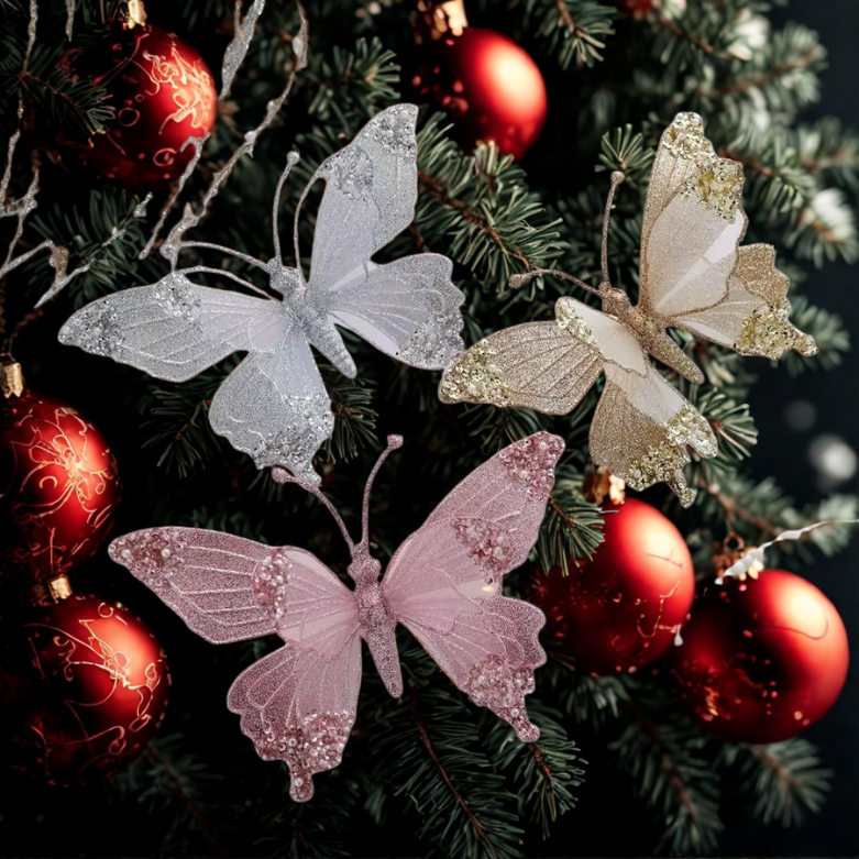 Bola de Natal borboleta Enfeite De Árvore De Natal Cintilante Com Borboleta Simulada