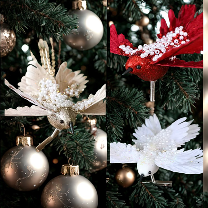 Bola pássaro decoração natalina Kit 1 Bolas De Natal 39*22cm Fosca Glitter Vermelho