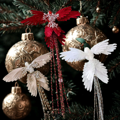 Bola pássaro decoração natalina Kit 1 Bolas De Natal 39*22cm Fosca Glitter Vermelho