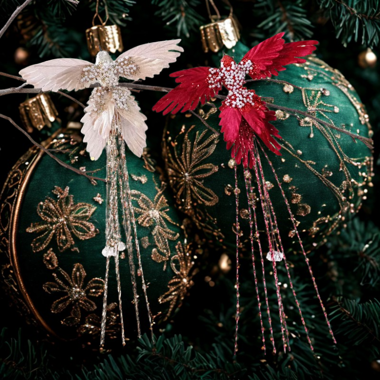 Bola pássaro decoração natalina Kit 1 Bolas De Natal 39*22cm Fosca Glitter Vermelho