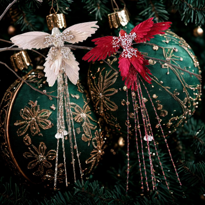 Bola pássaro decoração natalina Kit 1 Bolas De Natal 39*22cm Fosca Glitter Vermelho