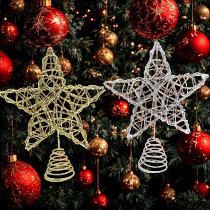 Ponteira Para Árvore De Natal Estrela Rose Com Glitter