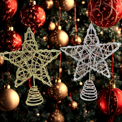 Ponteira Para Árvore De Natal Estrela Rose Com Glitter