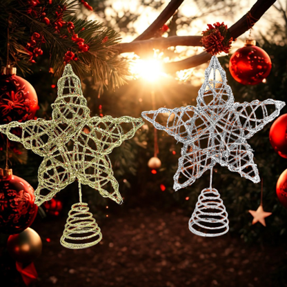 Ponteira Para Árvore De Natal Estrela Rose Com Glitter