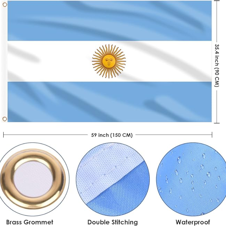 Bandeira Argentina Copa do Mundo 9 x 1,5 m, Bandeira Nacional Grande para Decoração