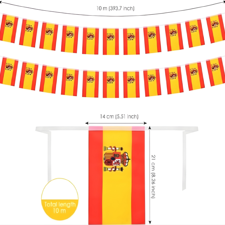 Bandeirolas Copa do Mundo espanholas de 14x21 m (32 pés), 20 peças de mini bandeirolas