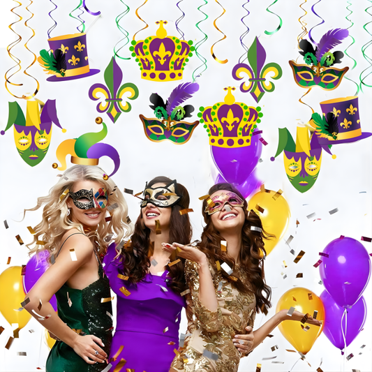 Decorações de redemoinho para pendurar no carnaval - máscara coroa carnaval pendurada