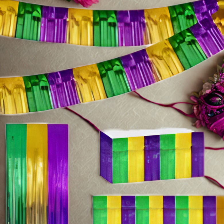 Cortina para eventos carnavalescos Pacote com 1 cortinas com franjas douradas verdes roxa