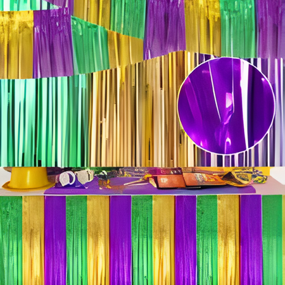 Cortina para eventos carnavalescos Pacote com 1 cortinas com franjas douradas verdes roxa