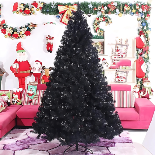 Árvore de Natal Artificial de PVC Cor Preto Decoração de Natal Suporte Dobrável de Metal