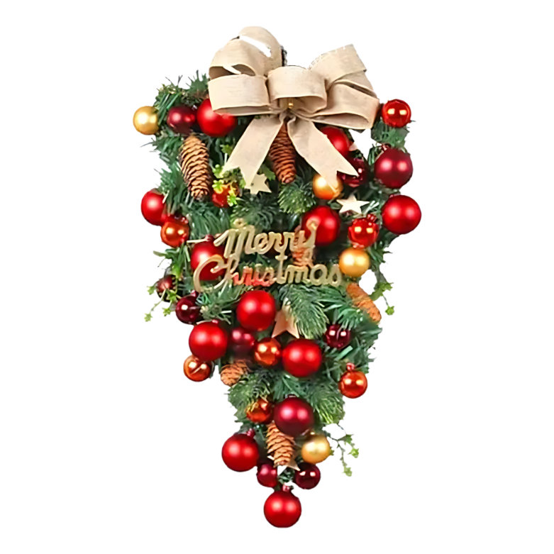 Guirlanda de porta de guirlanda artificial e guirlanda nevada natal com laço vermelho