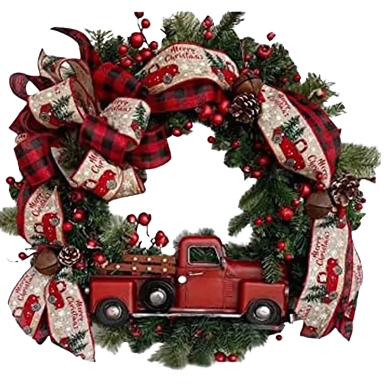 Guirlanda De Natal Caminhão Vermelho Búfalo Xadrez Xadrez