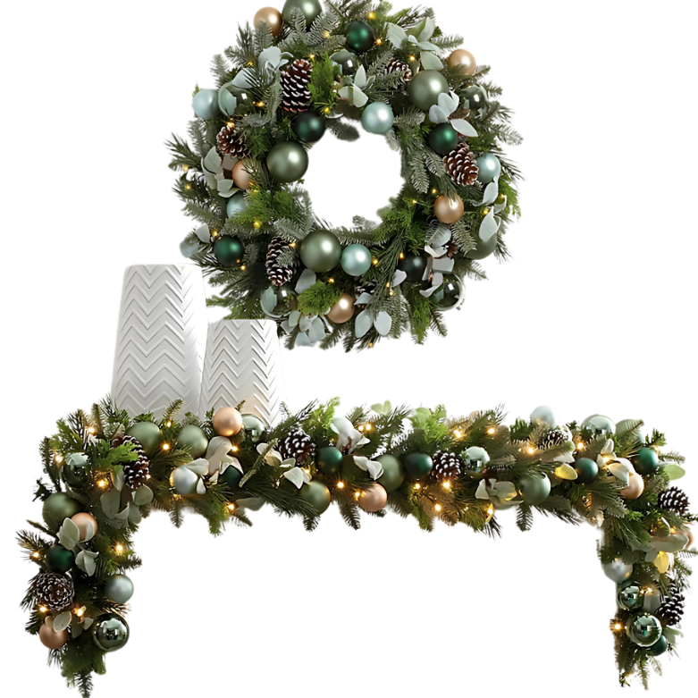 Guirlanda de natal pré-iluminada para decoração de porta frontal, guirlanda de natal