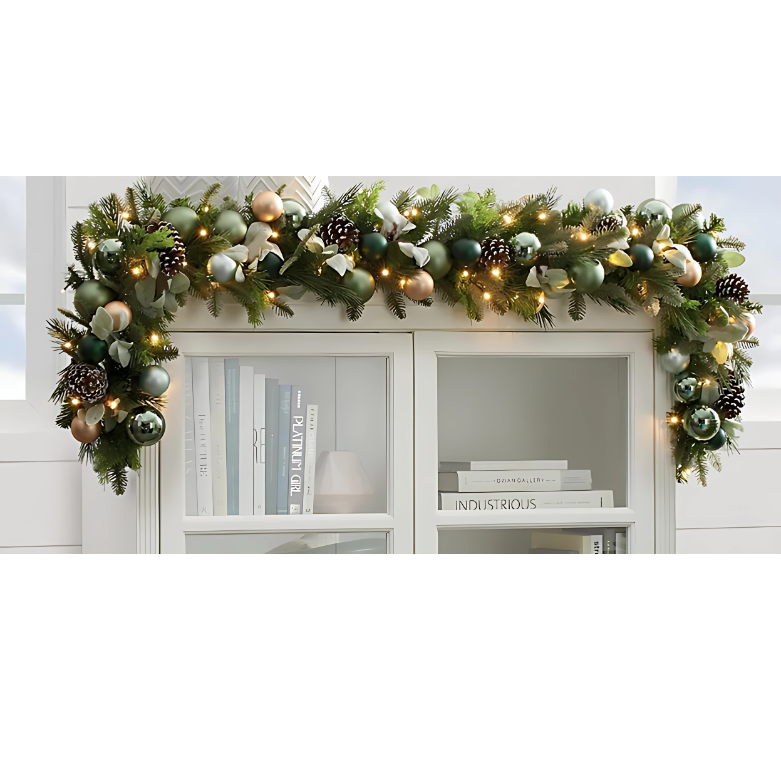 Guirlanda de natal pré-iluminada para decoração de porta frontal, guirlanda de natal