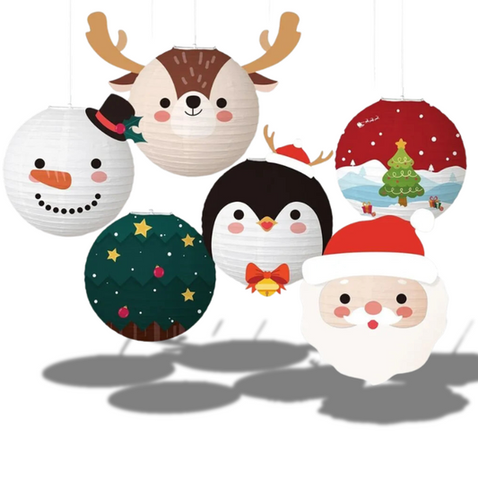 Lanterna de papel de Natal com desenho de animais de Natal, Papai Noel, decoração