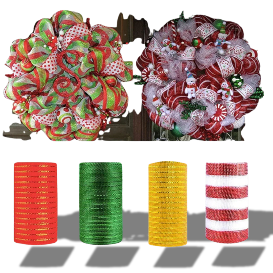 Fita de malha de 1 rolos, fita de malha decorativa de Natal, folha metálica