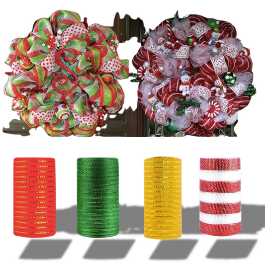 Fita de malha de 1 rolos, fita de malha decorativa de Natal, folha metálica