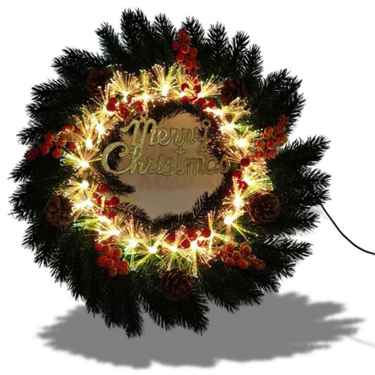 Grinaldas de Natal para porta da frente, guirlanda iluminação LED