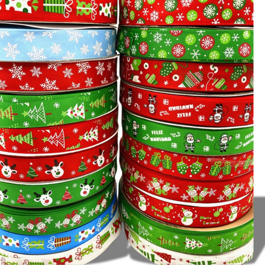 Fita de inverno impressa de 25 m 3/8 polegadas, fitas de tecido de cetim de gorgorão