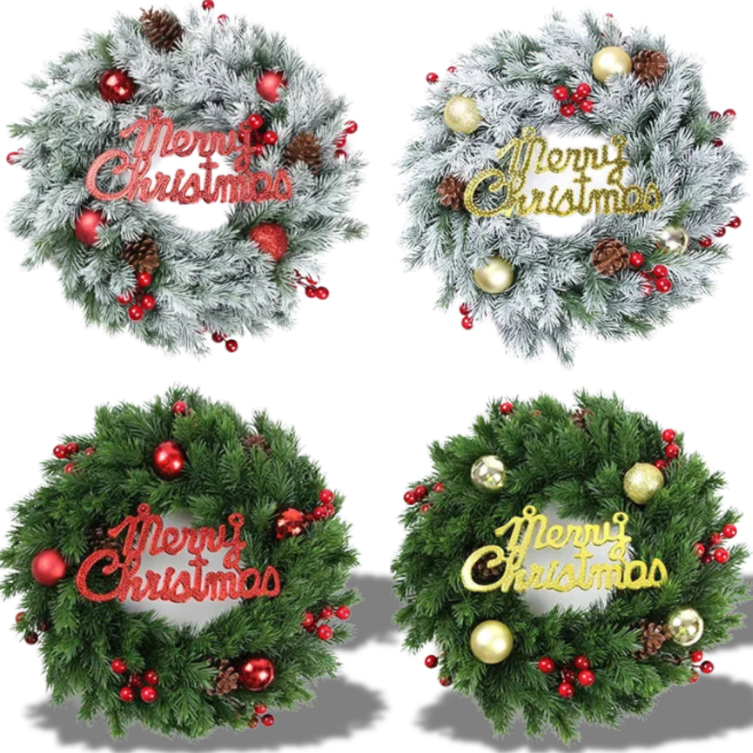 Guirlanda de natal porta pendurado círculo artificial grinalda decorações de natal