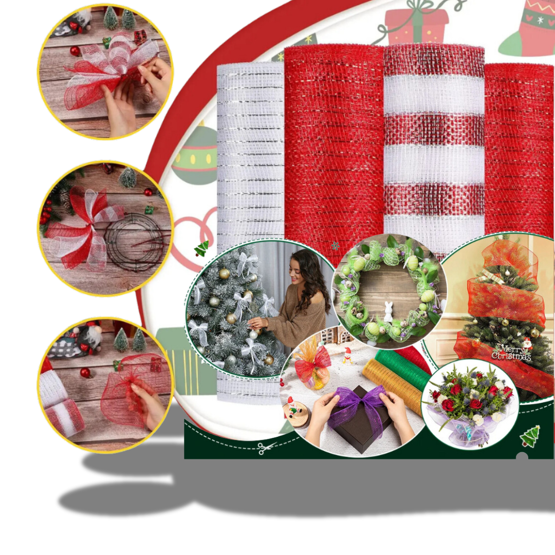 Decoração  malha 25,4 cm x 9 metros cada rolo, conjunto Robbin de malha metálica