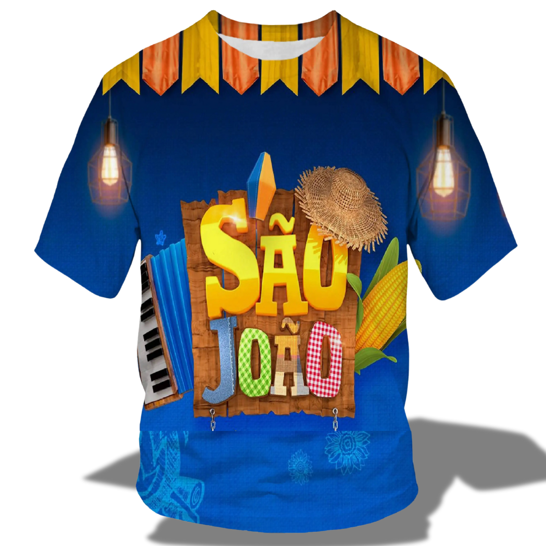 Camiseta Adulta Manga Curta Estampada Festa Junina Vermelho