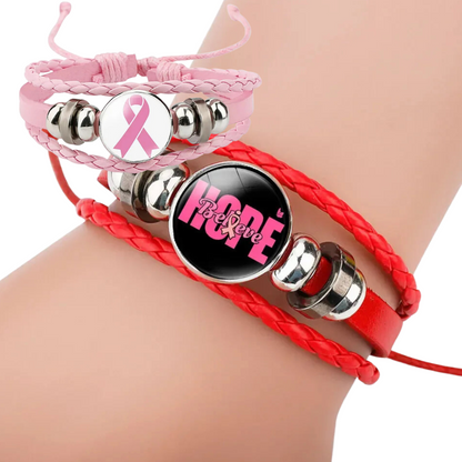 Pulseiras para mulheres, câncer de mama fita rosa pulseira de corda de amor