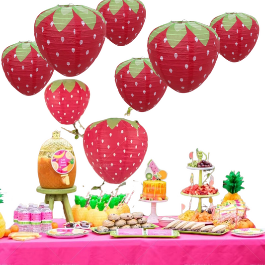 3 peças de lanternas de morango, lanternas de papel de frutas, muito refrescantes