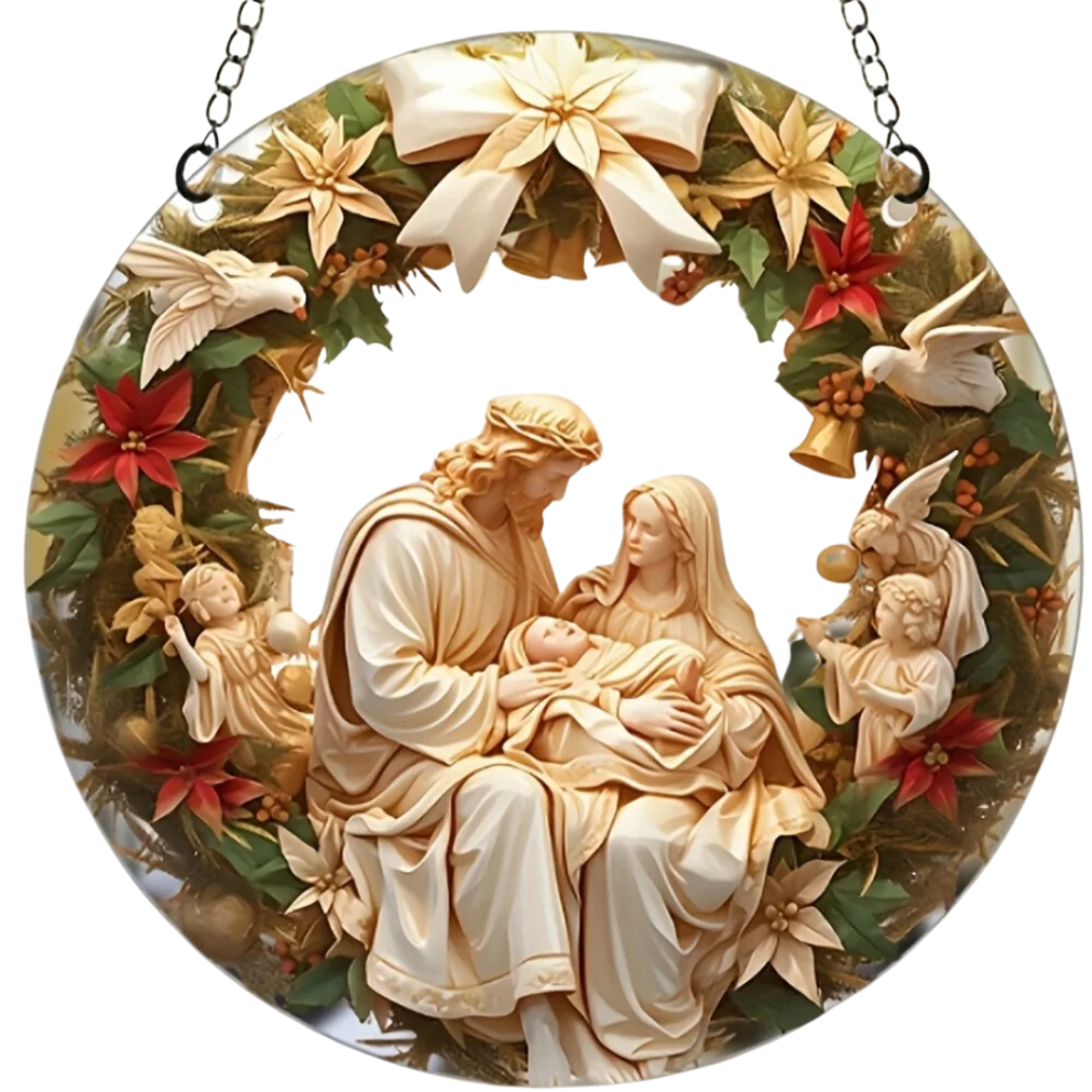 Guirlanda Natalina Enfeite De Porta Natal Sagrada Família 14.5cm