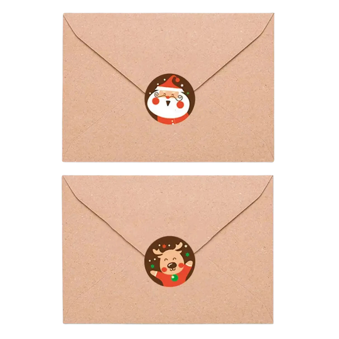 500 peças de envelopes adesivos de Natal, adesivos redondos de 2,5 m, 4 estilos