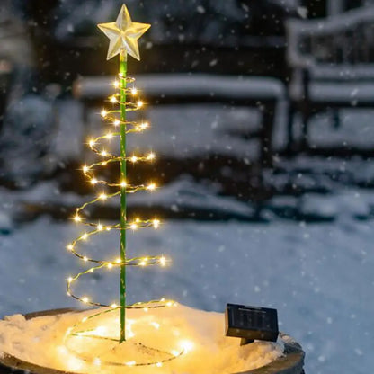 Decoração de árvore de Natal de metal solar espiral árvore natal luz led à prova d'água