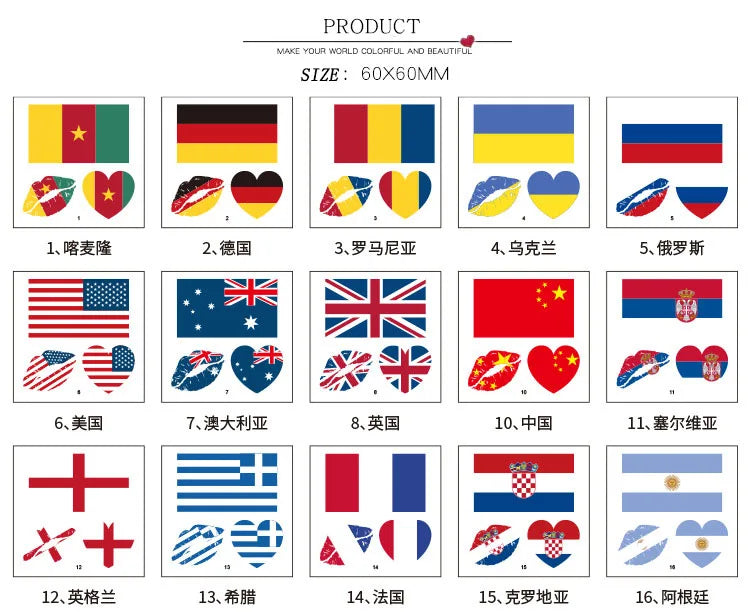 Tatuagens de bandeira do Brasil - 5 folhas de adesivos faciais temporários esportivos Copa